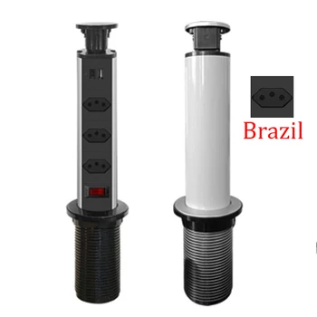 Настольная розетка, встроенная с ручным подъемом, 3 пути, бразильская розетка Type-c + USB-переключатель, удлинитель, бразильская розетка, Пресс-тип - Изображение 1  
