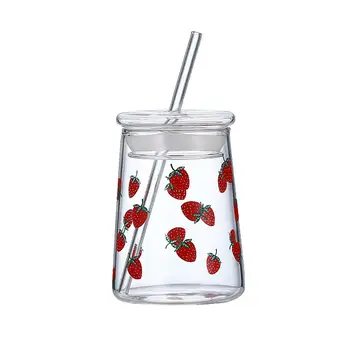 Подарочная стеклянная кружка с клубникой Прозрачная Уникальная Многоразовая Термостойкая стеклянная чашка для воды для чая напитка йогурта на день рождения - Изображение 2  