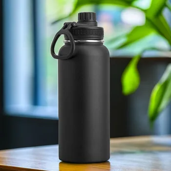 Изолированная бутылка для воды, 1000 мл 32 унции, двухстенная вакуумная спортивная бутылка с широким горлышком из нержавеющей стали и герметичной крышкой для носика - Изображение 1  