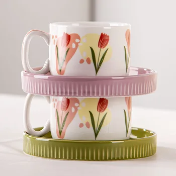 Чашка французского тюльпана, кофейная чашка, набор десертных блюд, керамическая чашка, чашка для послеобеденного чая, блюдо для дим-самов, чашка для питья, блюдо - Изображение 2  