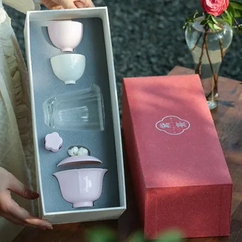 Китайский Чайный Сервиз Кунг-Фу Цветок Гайвань Чайная Чашка Керамическая Чайная Чашка Женская Розовая Фарфоровая Чайная Чашка Чайная Посуда Изысканная Чайная Чаша Подарочная Коробка - Изображение 1  