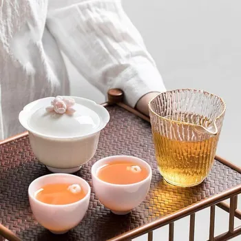 Китайский Чайный Сервиз Кунг-Фу Цветок Гайвань Чайная Чашка Керамическая Чайная Чашка Женская Розовая Фарфоровая Чайная Чашка Чайная Посуда Изысканная Чайная Чаша Подарочная Коробка - Изображение 2  