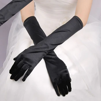 1 Пара атласных перчаток, женские Однотонные винтажные солнцезащитные перчатки с длинными пальцами до локтя, костюм для оперной вечеринки, выпускного вечера, 5 цветов - Изображение 1  