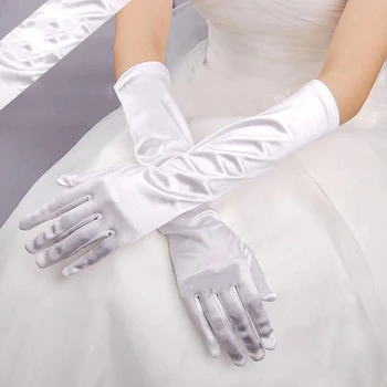 1 Пара атласных перчаток, женские Однотонные винтажные солнцезащитные перчатки с длинными пальцами до локтя, костюм для оперной вечеринки, выпускного вечера, 5 цветов - Изображение 2  