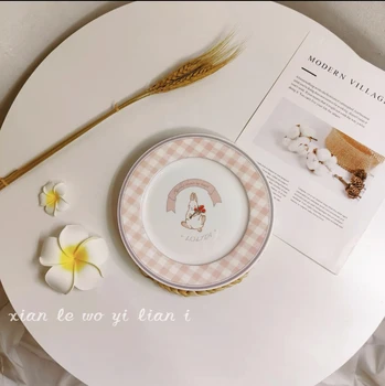 Корейская Винтажная керамическая тарелка с цветочным тюльпаном для завтрака, десертов и блюд западной кухни, круглое блюдо с красной сеткой для милой девушки - Изображение 1  
