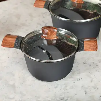 Набор посуды с антипригарным покрытием из 12 предметов, набор кастрюль и сковородок из литого алюминия, черный - Изображение 2  