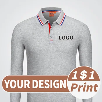 Осенняя футболка-поло с длинными рукавами и воротником с принтом, рубашка-поло с вышивкой и логотипом группы компаний, футболка с принтом - Изображение 1  