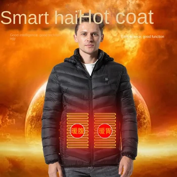 2023 новая умная куртка с подогревом, мужская одежда с подогревом, заряжающаяся через USB, мужское однотонное пальто с капюшоном, зимняя водонепроницаемая теплая парка 5XL - Изображение 1  
