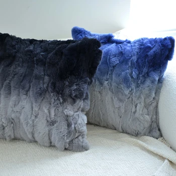 Плюшевая подушка из меха выдры и кролика, диван с длинными волосами, подушка для гостиной американского градиентного цвета - Изображение 1  