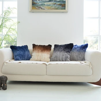 Плюшевая подушка из меха выдры и кролика, диван с длинными волосами, подушка для гостиной американского градиентного цвета - Изображение 2  