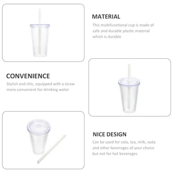 Чашка для чая с молоком, Прозрачная Соломинка для воды, Пластиковая крышка для контейнера с утолщенным холодным напитком, Многоразовые детские банки-каменщики, стакан для питья - Изображение 2  