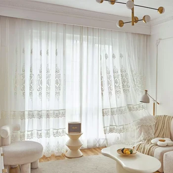 Белые прозрачные занавески для окон Drapery Divas во французском стиле Кантри: Элегантные шторы из ткани органза для спальни и украшения дома - Изображение 2  