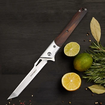 Полый походный многофункциональный складной нож, повседневный нож высокой твердости, складной фруктовый нож с ручкой из сандалового дерева - Изображение 1  