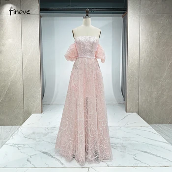 Розовые вечерние платья Finove без бретелек С короткими рукавами и поясом, Длинное платье для выпускного вечера, расшитое бисером, для вечеринки Arabia, Большие размеры - Изображение 1  