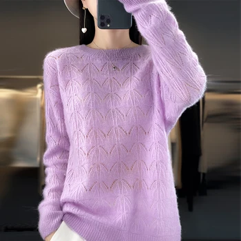 Весенний Шерстяной свитер Женская одежда Корейская мода Pull Femme Топ с длинным рукавом Пуловеры с вырезами Mujer Уличная Одежда Трикотаж - Изображение 1  