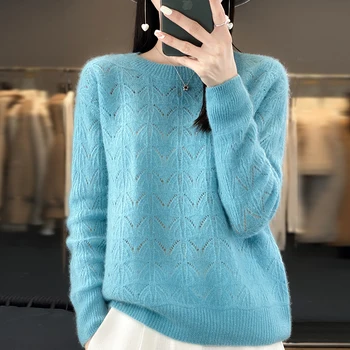 Весенний Шерстяной свитер Женская одежда Корейская мода Pull Femme Топ с длинным рукавом Пуловеры с вырезами Mujer Уличная Одежда Трикотаж - Изображение 2  