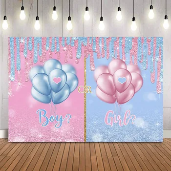 Пол мальчика или девочки Раскрывается на фоне синих или розовых блестящих точек Воздушные шары Фон для душа ребенка для баннера фотостудии - Изображение 1  