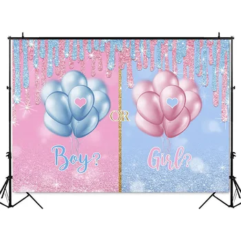 Пол мальчика или девочки Раскрывается на фоне синих или розовых блестящих точек Воздушные шары Фон для душа ребенка для баннера фотостудии - Изображение 2  