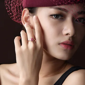 Новый стиль персонализированное элегантное простое квадратное кольцо с инкрустацией в стиле темперамента, регулируемое обручальное кольцо, женские украшения Caibao - Изображение 2  