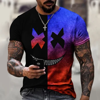 Летняя футболка Оверсайз с 3D принтом XOXO, Трендовая Мужская Уличная Повседневная Спортивная рубашка, Мужская Модная Короткая футболка С Круглым вырезом Для Сна - Изображение 1  