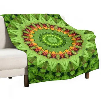 Колесо мирной энергии Мандала с зеленым и оранжевым пледом Пушистые мягкие пледы Роскошное пледовое одеяло - Изображение 1  