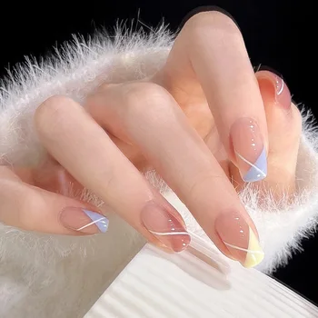 24шт накладных ногтей телесного цвета, полностью покрывающих искусственные накладные ногти, с многоразовыми накладными ногтями, с рисунком балерины на ногтевом арте - Изображение 2  