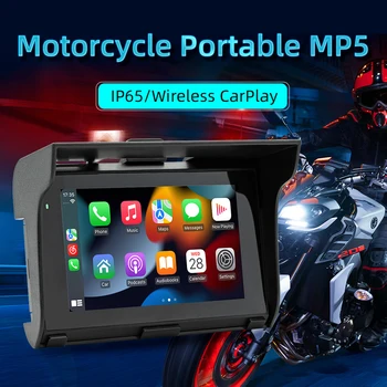 Портативный мультимедийный плеер 5-дюймовый GPS-навигатор с сенсорным экраном, беспроводной Carplay Android Auto Mirrorlink, стереосистема для мотоцикла, видеорегистратор - Изображение 1  