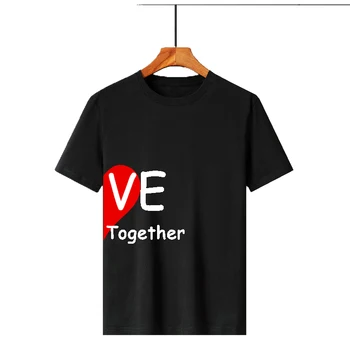 2023 Мужская Женская Летняя футболка Y2k с любовным принтом, Пара повседневных футболок с короткими рукавами, Свободный Мягкий топ из чистого хлопка - Изображение 2  
