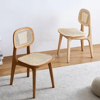 Современная мебель для столовой из массива дерева, обеденный стул с минималистичной спинкой, стулья из ротанга, Дизайнерские стулья для макияжа в японском стиле - Изображение 1  