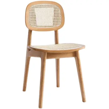 Современная мебель для столовой из массива дерева, обеденный стул с минималистичной спинкой, стулья из ротанга, Дизайнерские стулья для макияжа в японском стиле - Изображение 2  