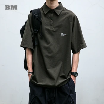 Летняя Японская уличная одежда, Трендовая рубашка-поло, Мужская одежда Harajuku, Высококачественная повседневная футболка, Модная футболка с коротким рукавом, топы Kpop - Изображение 1  