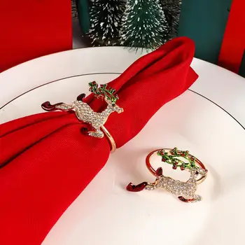 Рождественское кольцо для салфеток, горный хрусталь, Снеговик, Санта-Клаус, Елка, Олень, украшение стола, Пряжка для держателя салфеток для ужина - Изображение 1  