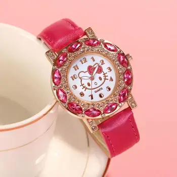 Часы из мультфильма Kawaii Sanrio Hello Kitty, детские часы, модный студенческий пояс, кварцевые часы с бриллиантами, украшение для девочки, подарок для ребенка - Изображение 2  