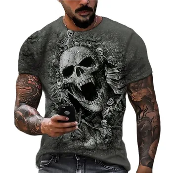 Футболка с 3D принтом черепа, футболки со смертью для мужчин, топы ужасов с коротким рукавом, мужская футболка - Изображение 2  
