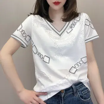 Женская рубашка, топы с корейским модным принтом, летние пуловеры в стиле пэчворк с коротким рукавом в шикарном контрастном стиле - Изображение 2  