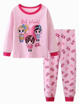 повседневные пижамные комплекты с круглым вырезом и мультяшным принтом для 2 девочек - Изображение 1  