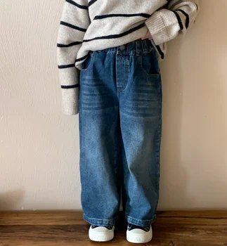 2023 Новые Оптовые продажи Джинсовые брюки Для девочек И мальчиков Модные Осенние детские джинсы Детские штаны 2-9 лет - Изображение 2  