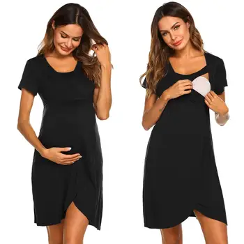 Женское платье для беременных, Новая однотонная летняя юбка для кормления грудью в европейском и американском стиле с коротким рукавом, юбка для родов - Изображение 1  