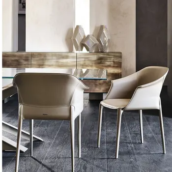 Домашнее кожаное седло современный минимализм Скандинавский свет роскошное кресло минималистичный дизайнерский стул для кабинета - Изображение 1  