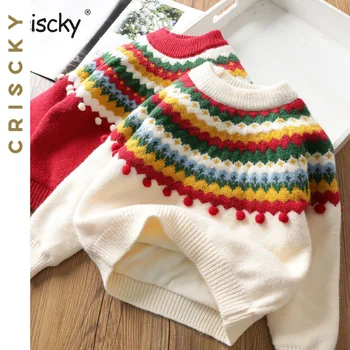 2023 Осенне-зимний детский свитер для девочек, вязаные топы с круглым вырезом, Утолщенный теплый пуловер, Рождественские свитера для девочек - Изображение 1  