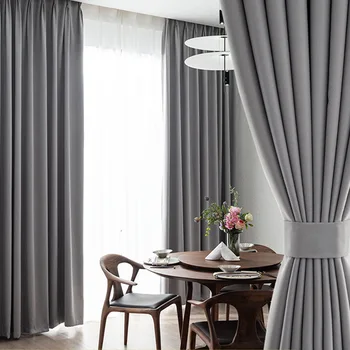 Современный минимализм, шторы для гостиной, столовой, спальни, однотонные плотные шторы, многоцветные светло-роскошные серые шторы - Изображение 1  