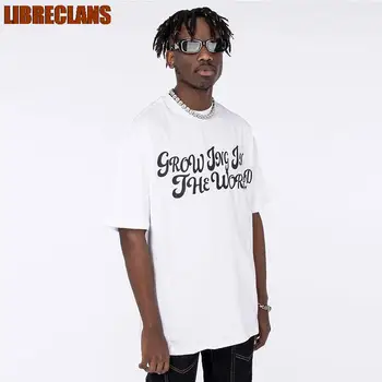 Новая футболка LIBRECLANS с буквенным принтом, мужская хлопковая уличная одежда в стиле хип-хоп, белая, с круглым вырезом и коротким рукавом, летние мужские топы Y2K - Изображение 1  