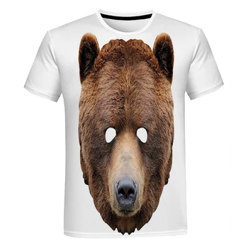 Летняя новая мужская и женская футболка с 3D-печатью, футболка с маской медведя, модный повседневный топ в стиле харадзюку, мультяшный медведь - Изображение 1  