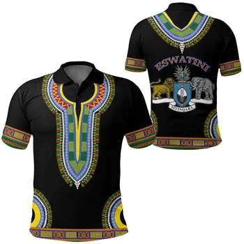 Летняя Африканская рубашка Поло 2023 года - Eswatini Polo Shirt В Стиле Рокки С Принтом, Мужская Повседневная Спортивная Футболка с Коротким рукавом И воротником-поло - Изображение 2  