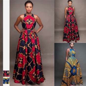 2022 Модная женская африканская одежда, макси-платье Дашики с круглым вырезом, без рукавов, большие размеры, африканские платья для женщин, Халат Africaine - Изображение 1  