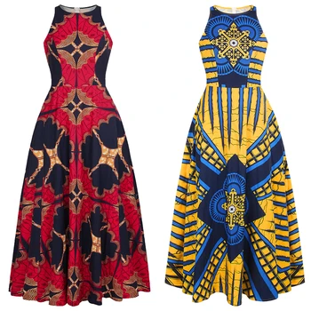 2022 Модная женская африканская одежда, макси-платье Дашики с круглым вырезом, без рукавов, большие размеры, африканские платья для женщин, Халат Africaine - Изображение 2  
