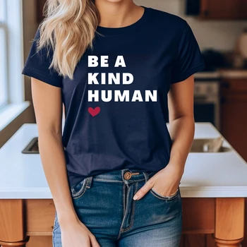 Женская футболка с буквенным принтом Be A Kind Human, Хлопковая Летняя Модная Уличная одежда С Коротким рукавом, Женская Футболка 90-х, Религиозная Одежда - Изображение 1  