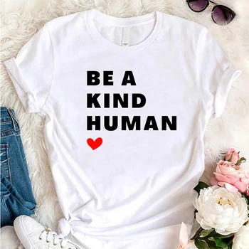 Женская футболка с буквенным принтом Be A Kind Human, Хлопковая Летняя Модная Уличная одежда С Коротким рукавом, Женская Футболка 90-х, Религиозная Одежда - Изображение 2  