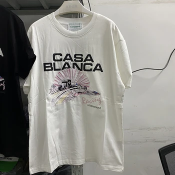 Хорошее качество, новая модная футболка Casablanca, мужская футболка Casablanca, женская футболка с розовым рисунком в виде ракушки, винтажные футболки - Изображение 1  