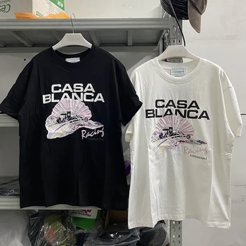 Хорошее качество, новая модная футболка Casablanca, мужская футболка Casablanca, женская футболка с розовым рисунком в виде ракушки, винтажные футболки - Изображение 2  
